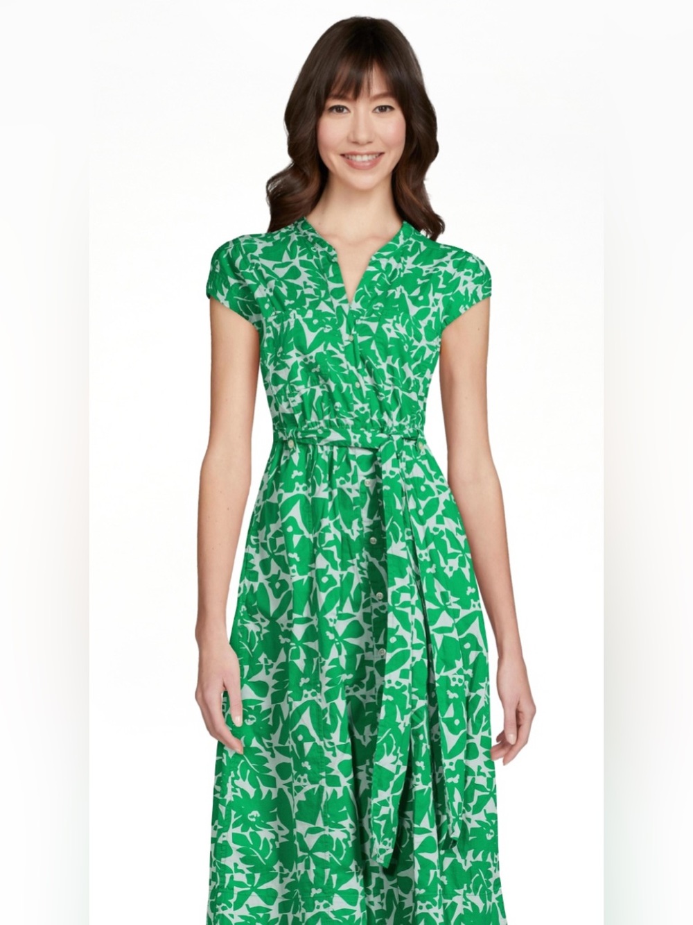 FREE ASSEMBLY | 100% Cotton Green Abstract Midi Shirt Dress S - Picture 6 of 13
